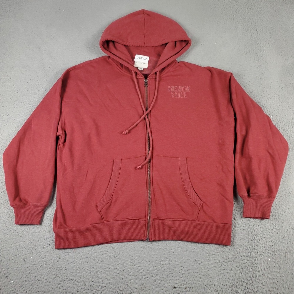American Eagle Sweater Mens Small Red Full Zip Up Hoodie Sweatshirt *